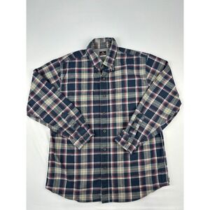 Ridgecut Toughwear Mens Large Navy Blue Plaid Flannel Button Down Shirt L